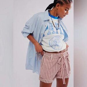 FREE PEOPLE Women's FP One Harrison Striped Shorts Size M In Mauve Combo